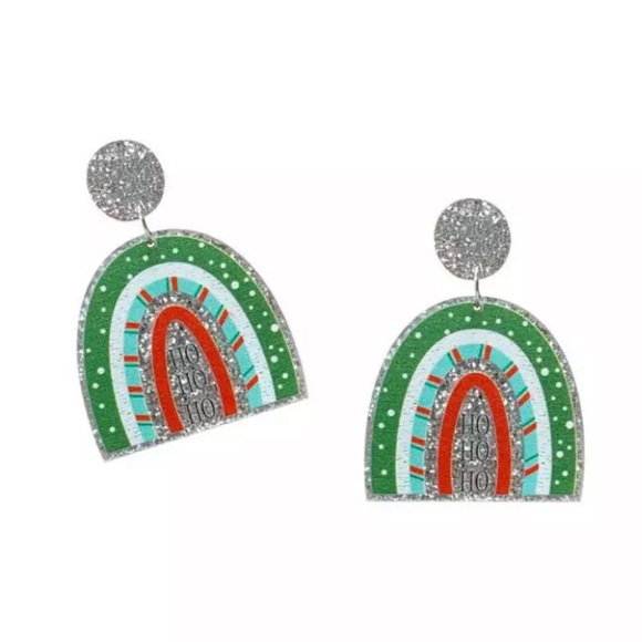 Ho Ho Ho Green, Red and Silver Sparkle Earrings - Picture 1 of 2